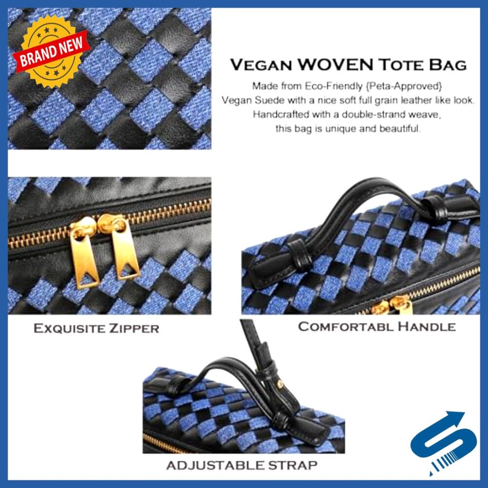 Small Square Box Crossbody Bag Vegan Leather Woven Y2K Retro Trendy - Picture 4 of 7